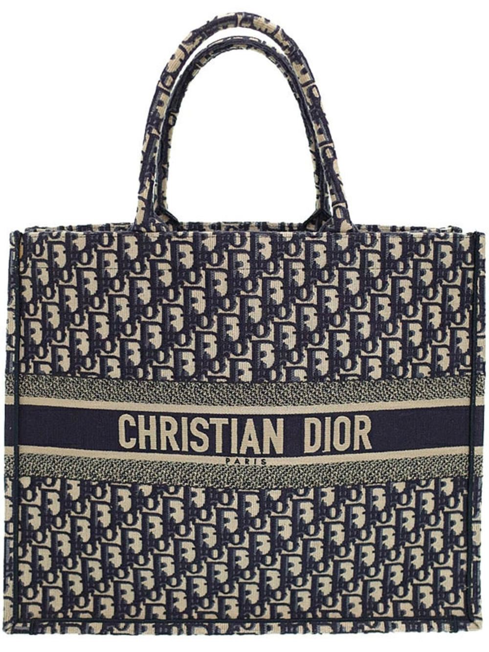 Christian Dior Gray Oblique Embroidered Book Tote jacquard Blue
